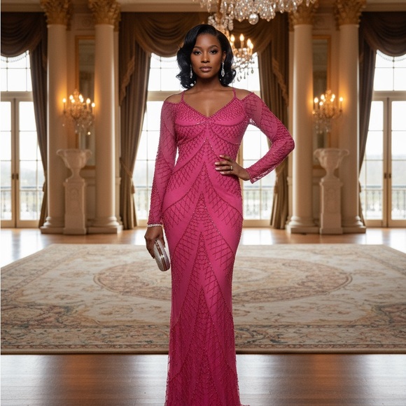 Elegant‎ fuchsia, hand beaded Evening Gown - Picture 2 of 2